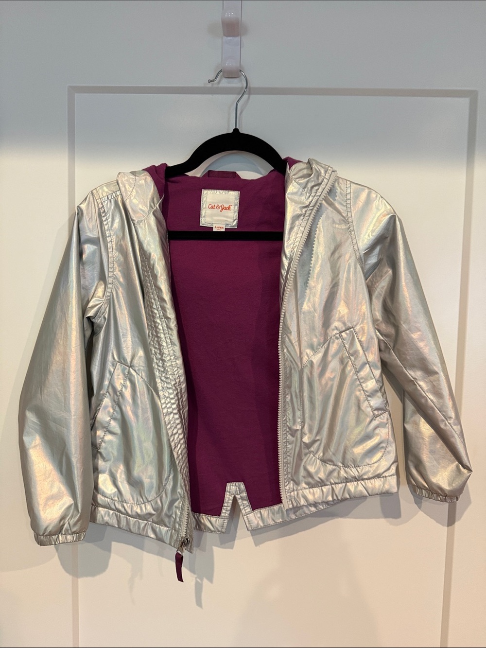 Cat & Jack Silver Metallic Hooded Jacket with Purple Lining